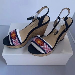 BELLALYN-NEIMAN MARCUS EMBROIDERED SATIN WEDGE